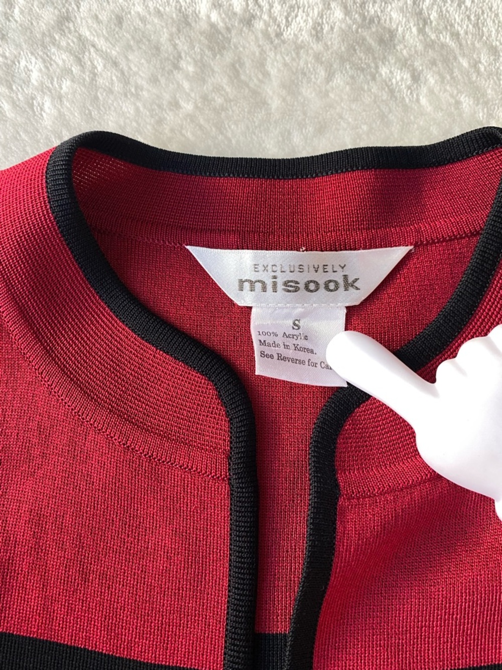 Misook Red & Black Striped Open Front Knit Cardigan Jacket - Size Small - Picture 8 of 9